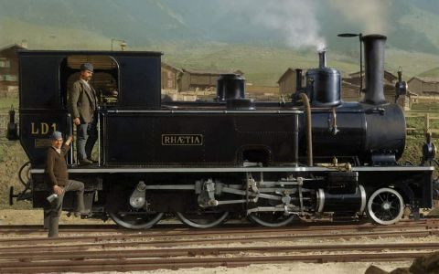 Visualisierung der «RHÆTIA», anhand einer Fotografie der G 3/4 Nr. 5 «ENGADIN». Zusätzlich aufwendig coloriert durch Fabian Gregoire, Präsident des Velay-Expresses in Frankreich